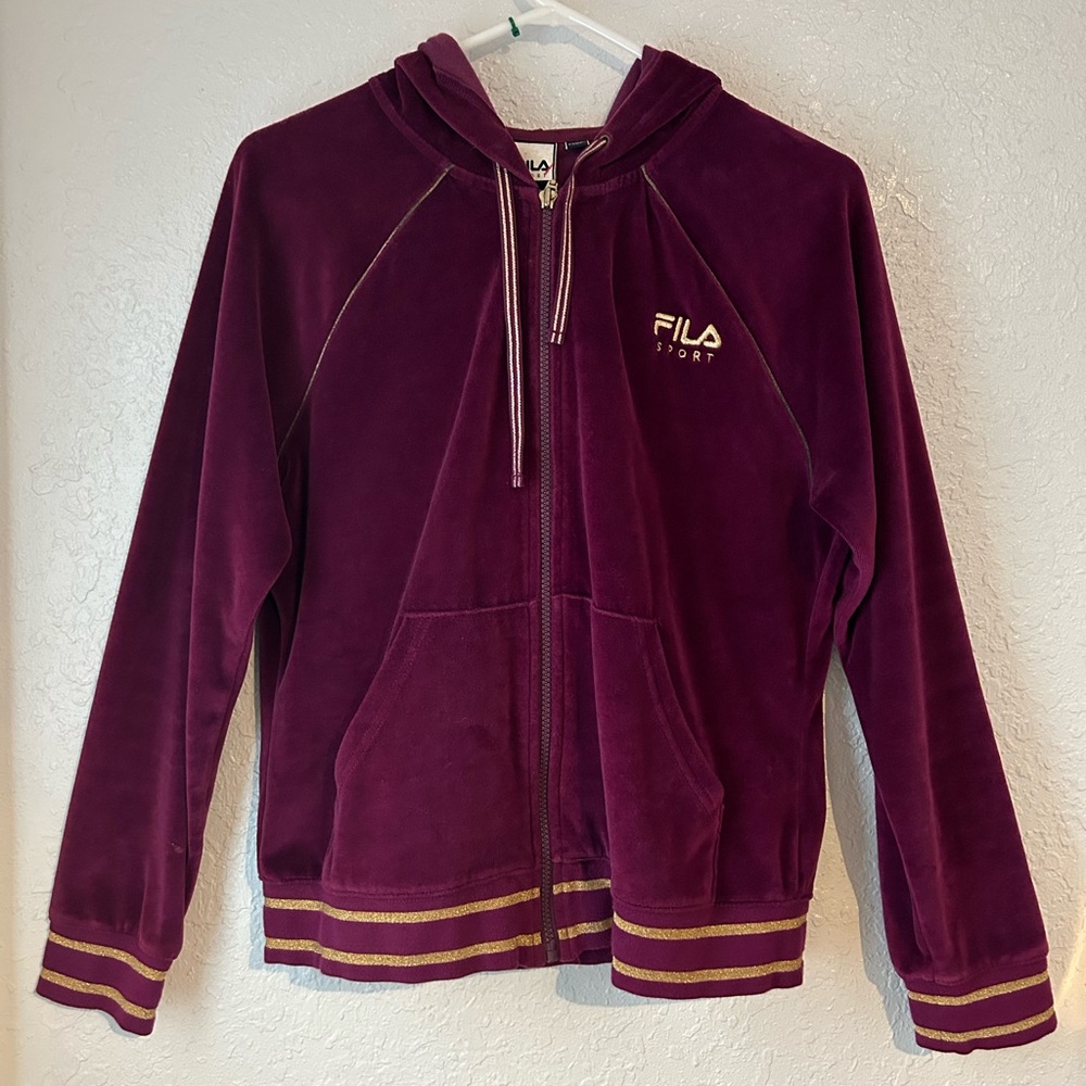 FILA Sport Velvet Purple Full zip Jacket, side pockets, Hoodie, size Large